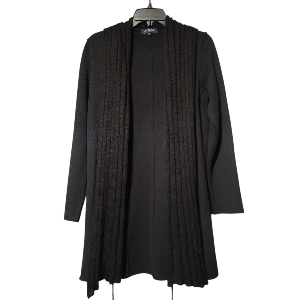 Clorinda‎ Made in Italy Black Merino Wool Mohair Blend Longline Cardigan Sweater